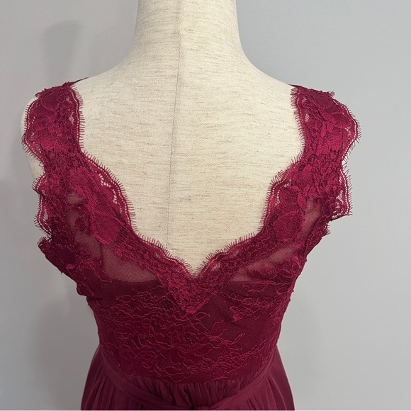 Anthropologie Hithero Red Lace Long‎ Chiffon Dress 4 - Picture 9 of 10